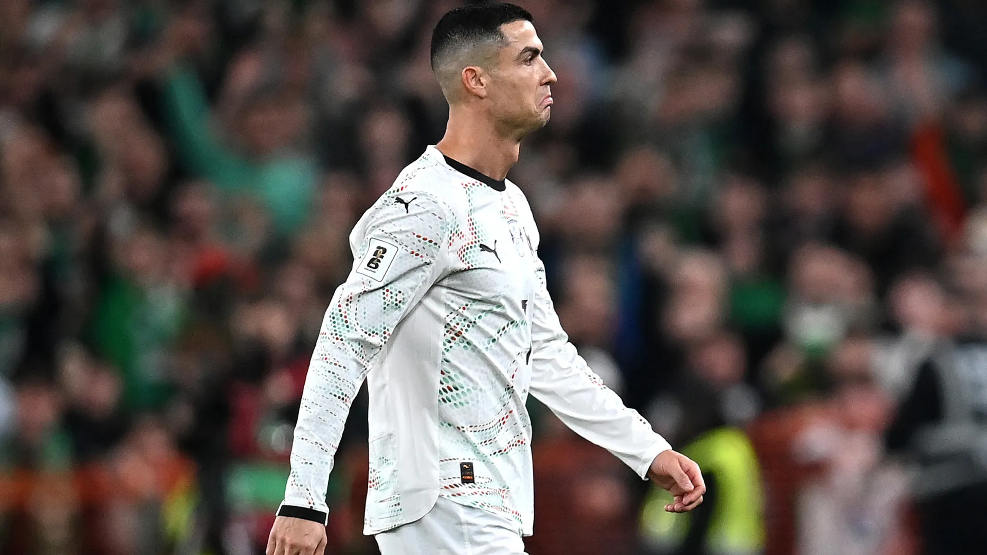 Cristiano Ronaldo reacts after being shown a red card. (Getty Images)