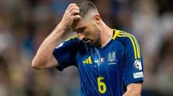 Ivan Kaliuzhnyi of Ukraine gestures during the FIFA World Cup 2026 Qualifiers.