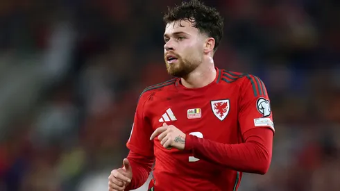 Neco Williams of Wales runs during the FIFA World Cup 2026 qualifier.