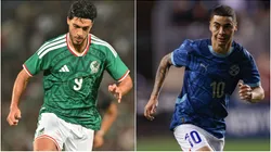 Raul Jimenez of Mexico and Miguel Almiron.