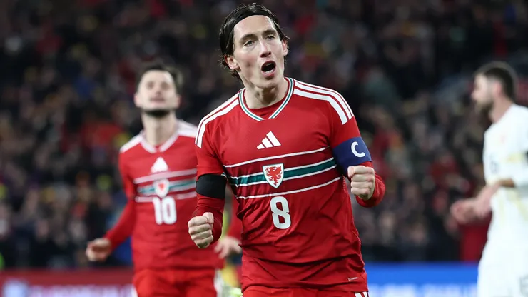 Harry Wilson of Wales celebrates a goal.