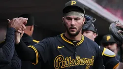 Paul Skenes #30 of the Pittsburgh Pirates celebrates with teammates.