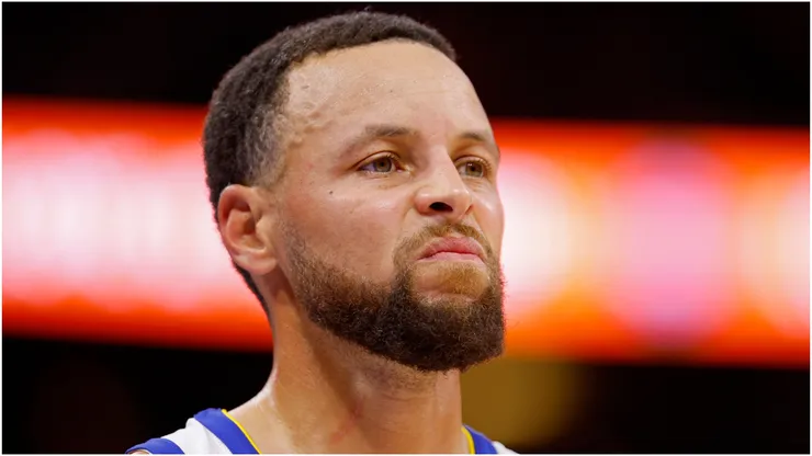 Stephen Curry #30 of the Golden State Warriors looks on.