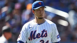 Kodai Senga #34 of the New York Mets looks back after being taken out o the game.