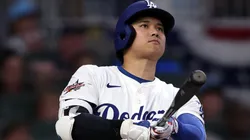 Shohei Ohtani #17 of the Los Angeles Dodgers bats during the MLB All-Star Game.
