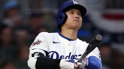 Shohei Ohtani #17 of the Los Angeles Dodgers bats during the MLB All-Star Game.