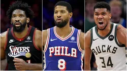 Joel Embiid and Paul George, and Giannis Antetokounmpo of Milwaukee Bucks.
