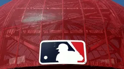 A detailed view of the MLB logo.