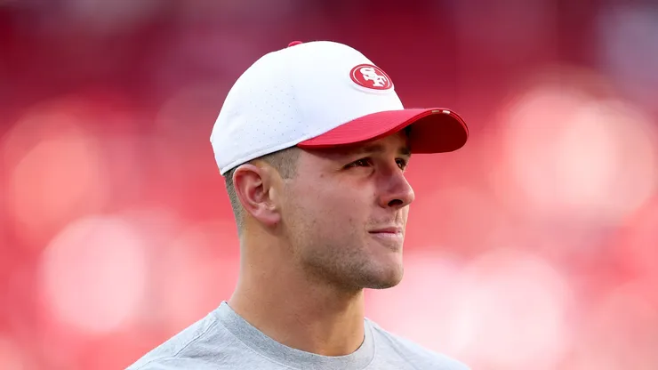 Brock Purdy stands on the field on August 23, 2025 in Santa Clara.
