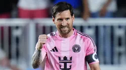 Lionel Messi #10 of Inter Miami CF celebrates a goal.