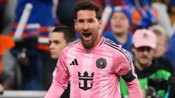 Lionel Messi #10 of Inter Miami CF celebrates after scoring the team's first goal.