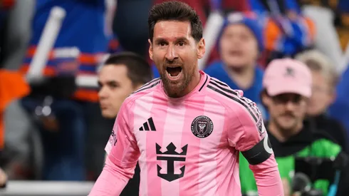 Lionel Messi #10 of Inter Miami CF celebrates after scoring the team's first goal.