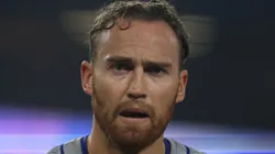 Brandon Nimmo reacts after flying out on October 13, 2024 in Los Angeles.