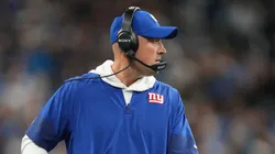Head coach Mike Kafka of the New York Giants looks on.