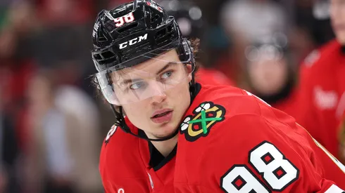 Connor Bedard at the United Center on November 12, 2025 in Chicago, Illinois.