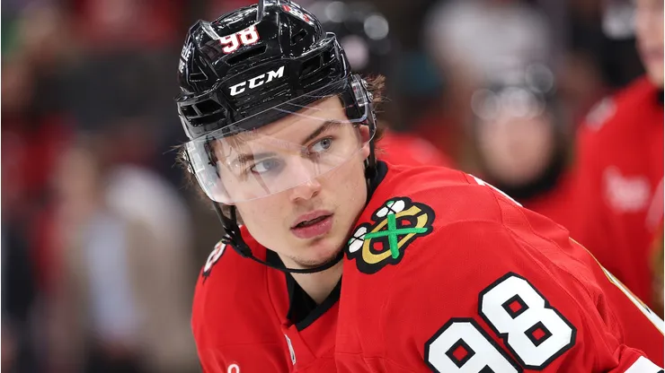 Connor Bedard at the United Center on November 12, 2025 in Chicago, Illinois.