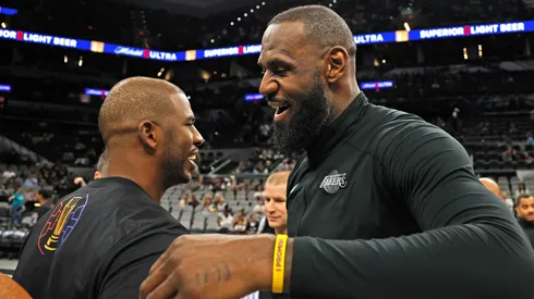 Chris Paul of the Los Angeles Clippers greets LeBron James.