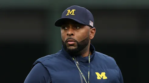 Sherrone Moore at Wrigley Field on November 15, 2025 in Chicago, Illinois.