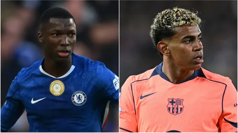 Moises Caicedo of Chelsea and Lamine Yamal of FC Barcelona.