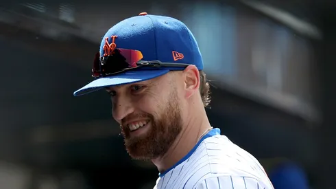 Brandon Nimmo walks into the dugout on April 20, 2025 in New York City.