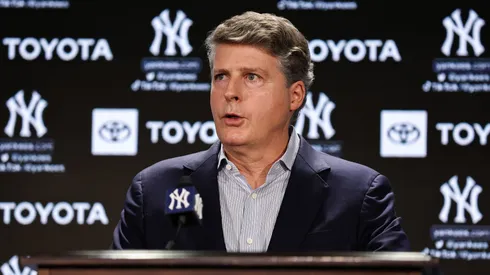 Yankees principal owner Hal Steinbrenner speaks during a press conference at Yankee Stadium.