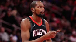 Kevin Durant #7 of the Houston Rockets gestures.