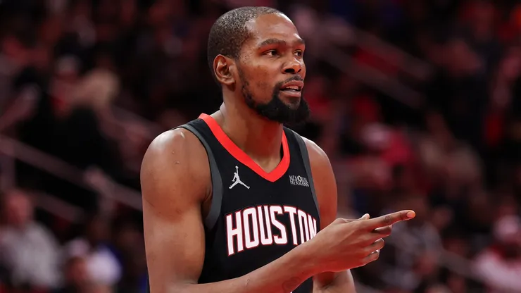 Kevin Durant #7 of the Houston Rockets gestures.
