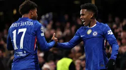 Estevao celebrates his goal with Andrey Santos.