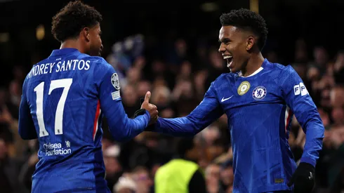 Estevao celebrates his goal with Andrey Santos.