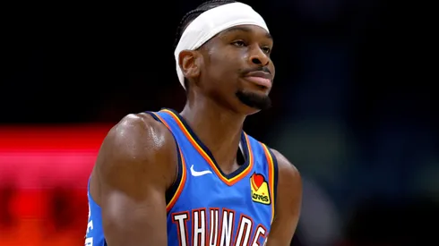 Shai Gilgeous-Alexander #2 of the Oklahoma City Thunder reacts.