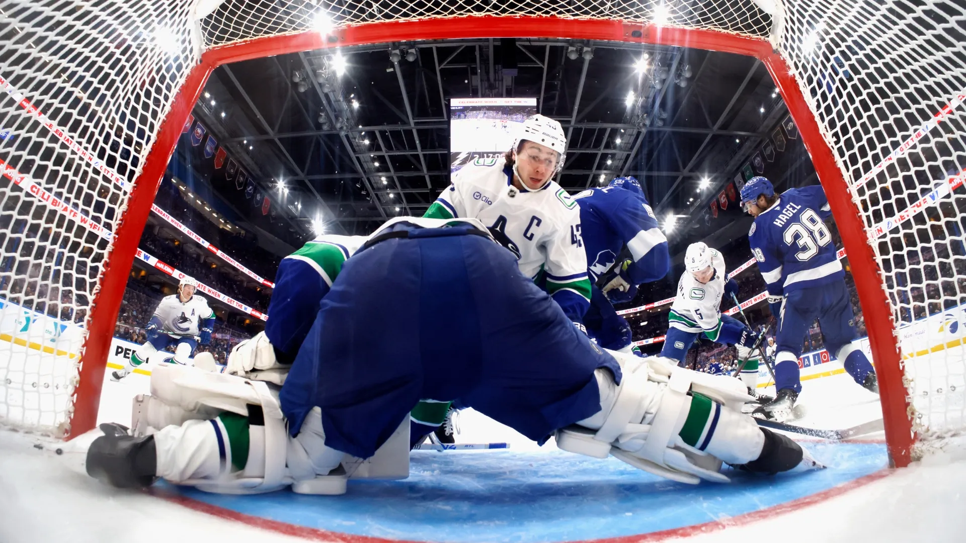 Quinn Hughes #43 of the Canucks skates against the Lightning. Bruce Bennett/Getty Images