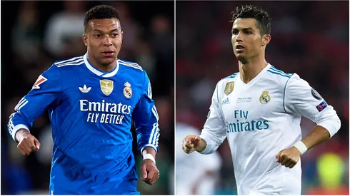 Kylian Mbappe left Cristiano Ronaldo right.