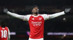 Noni Madueke celebrates a goal against Bayern Munich,