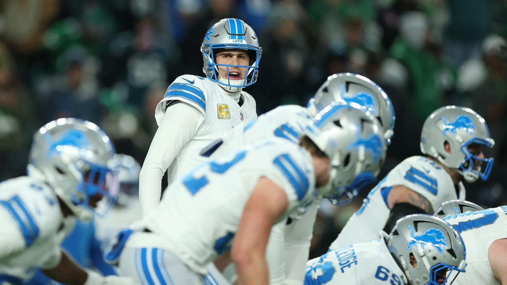 Jared Goff #16 of the Detroit Lions in 2025. (Source: Emilee Chinn/Getty Images)