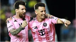 Tadeo Allende of Inter Miami with teammate Lionel Messi