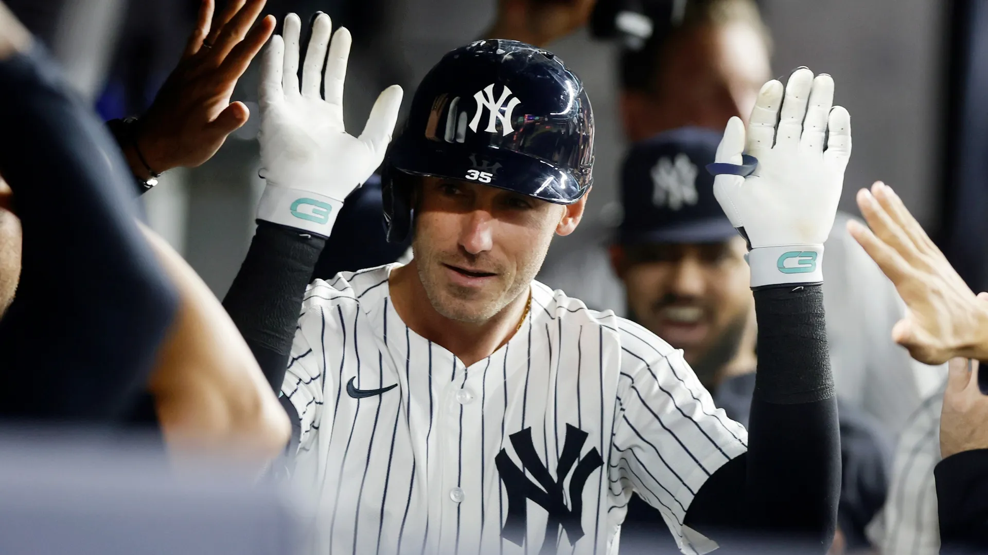 Cody Bellinger, #35 of the Yankees, celebrates his fourth-inning home run against the Tigers last season. Jim McIsaac/Getty Images