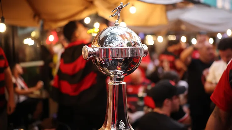 A replica of the Copa Libertadores trophy is seen ahead the final of the 2025 Copa Conmebol Libertadores.
