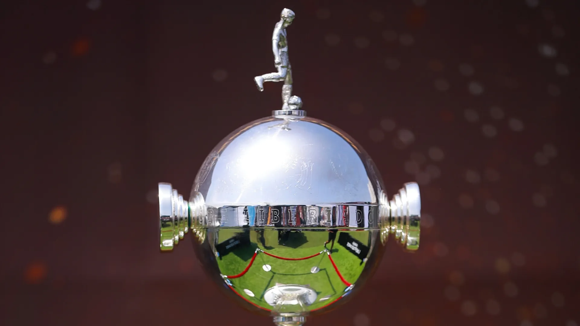 The CONMEBOL Trophy is displayed at fan fest in La Casa del Hincha in 2019. (Source: Manuel Velasquez/Getty Images)