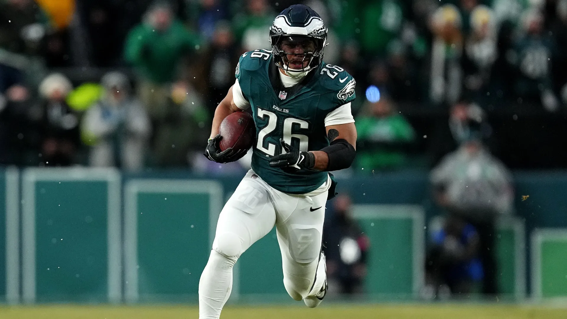 Saquon Barkley #26 of the Philadelphia Eagles in 2025. (Source: Mitchell Leff/Getty Images)