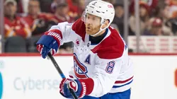 Mike Matheson #8 of the Montréal Canadiens takes a shot.