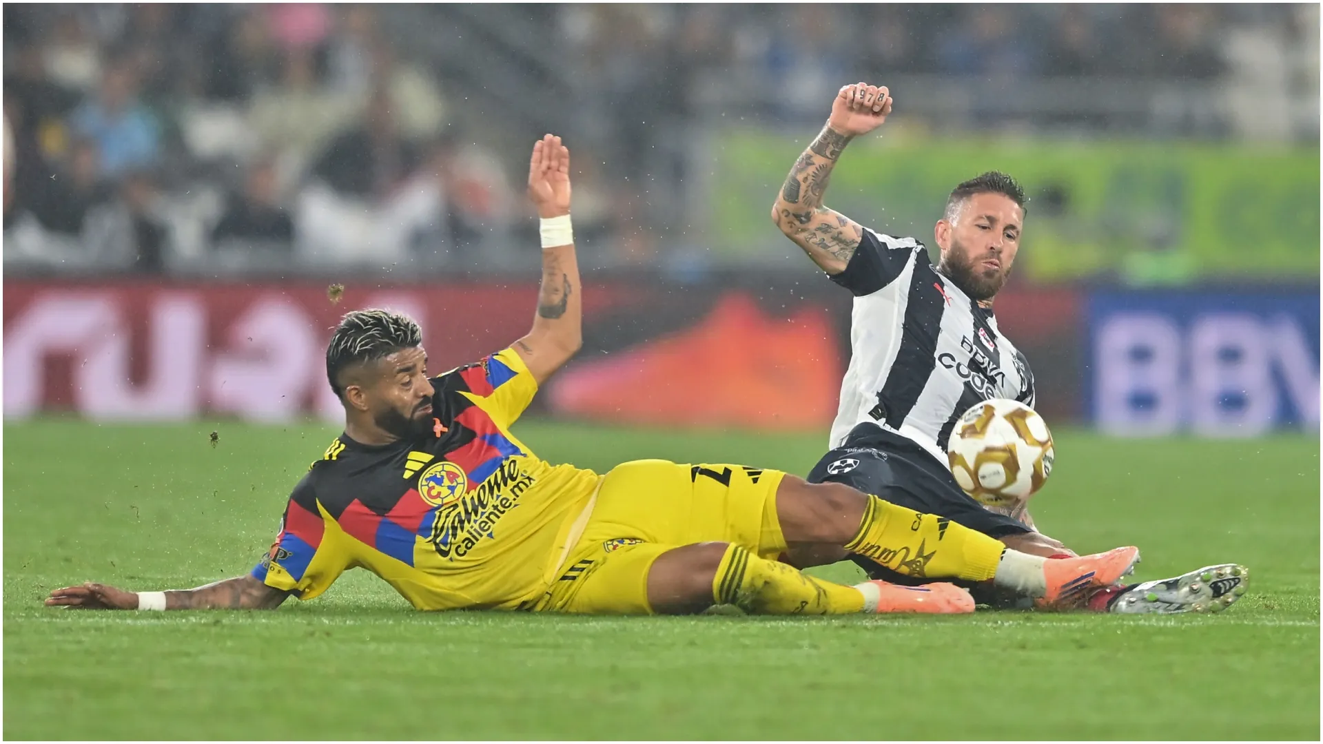 Sergio Ramos of Monterrey fights for the ball with Rodrigo Aguirre of America – Azael Rodriguez/Getty Images