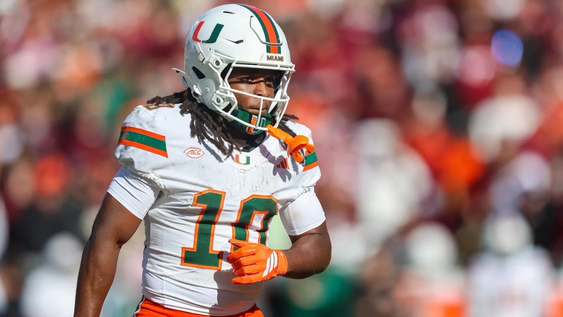 Malachi Toney #10 of the Miami Hurricanes