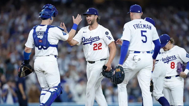 Los Angeles Dodgers players shaking hands.