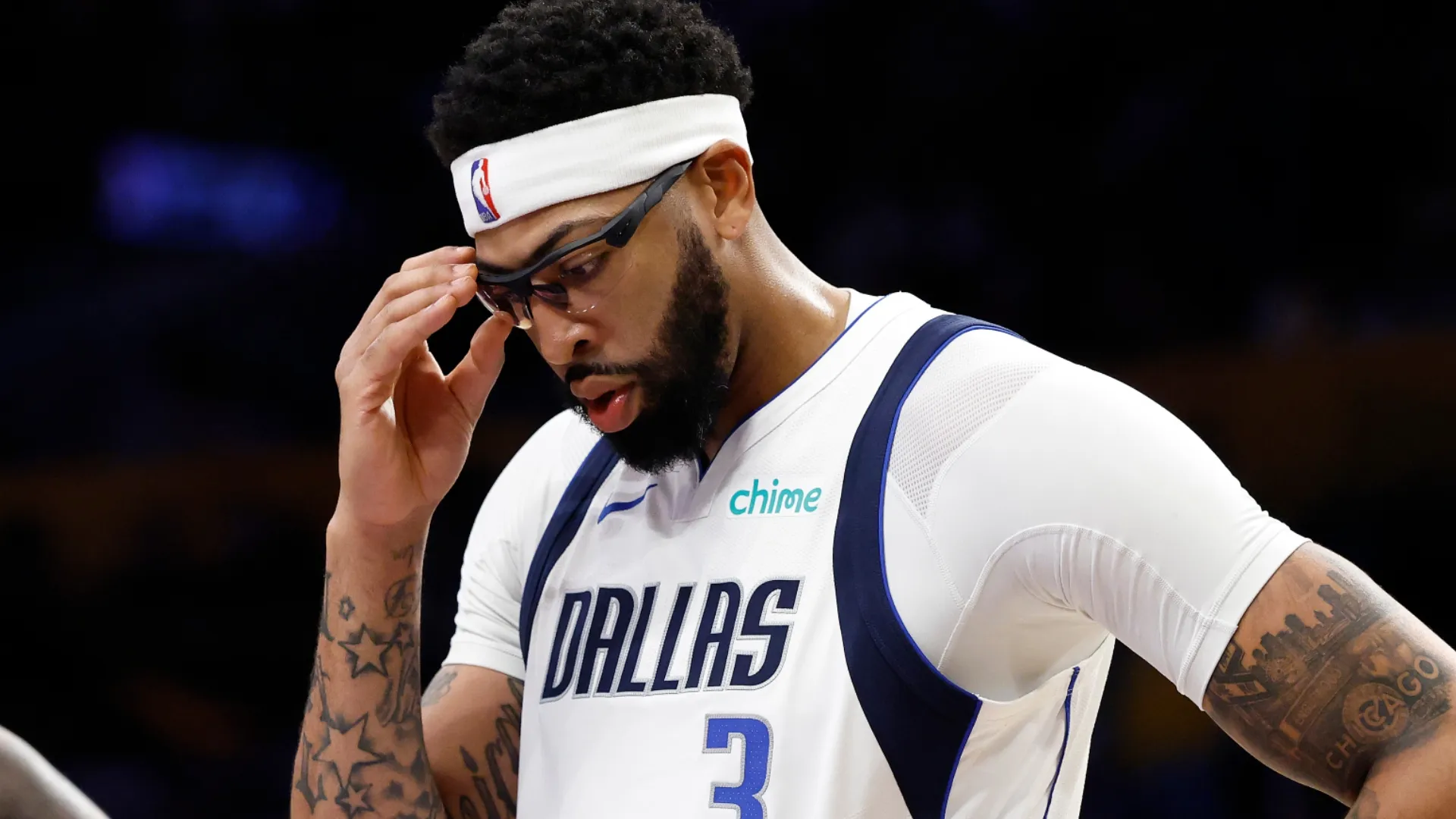 Anthony Davis #3 of the Dallas Mavericks looks on.