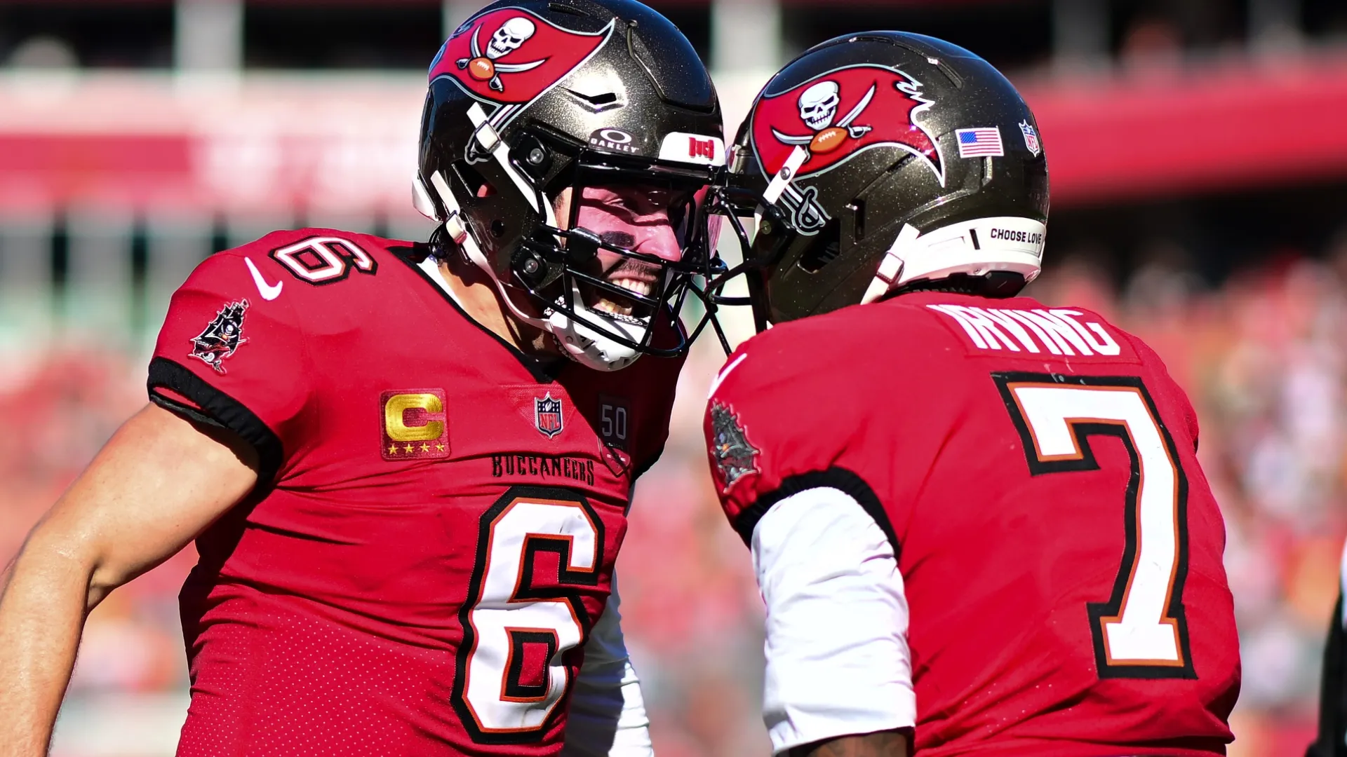 Baker Mayfield with Bucky Irving