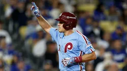 J.T. Realmuto #10 of the Philadelphia Phillies reacts.