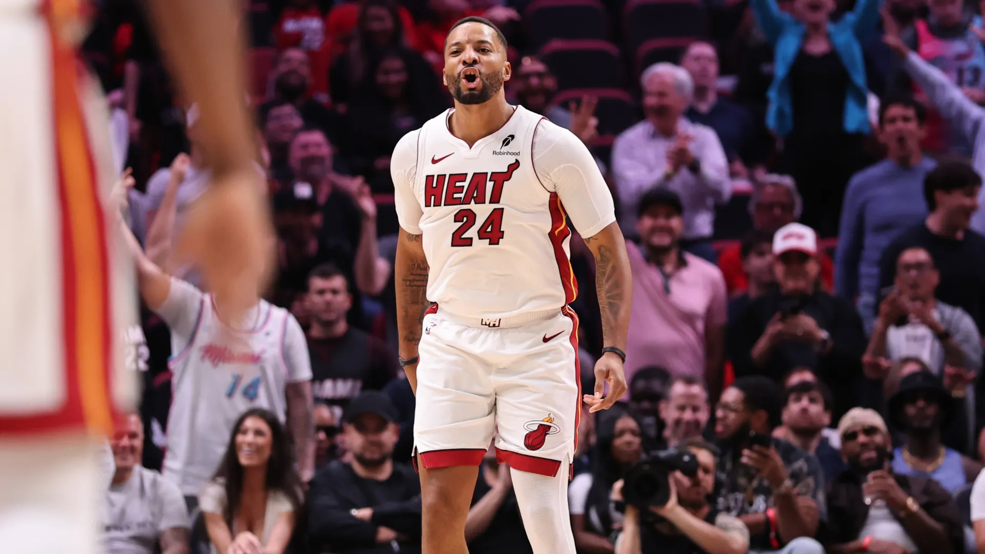 Norman Powell celebrates against the Clippers. (Getty Images)