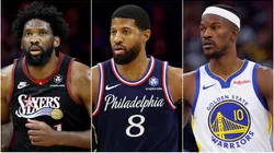 Joel Embiid, Paul George of Philadelphia 76ers, and Jimmy Butler of Golden State Warriors.