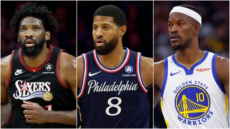 Joel Embiid, Paul George of Philadelphia 76ers, and Jimmy Butler of Golden State Warriors.