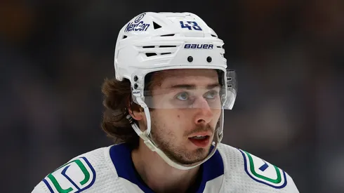 Quinn Hughes at Crypto.com Arena in Los Angeles, California.